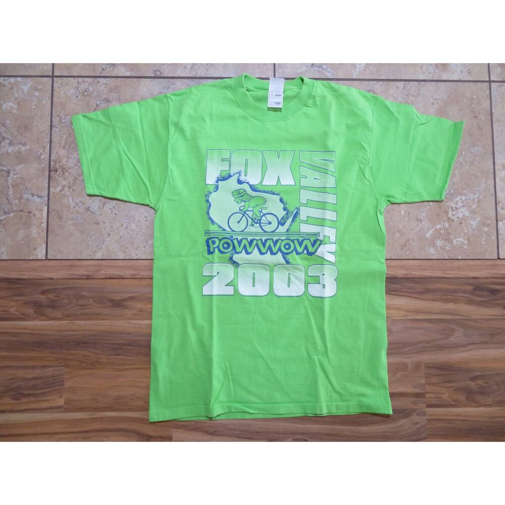 Fox Valley Wisconsin POWWOW 2003 Bicycle Green T-Shirt Double Sided Sz L